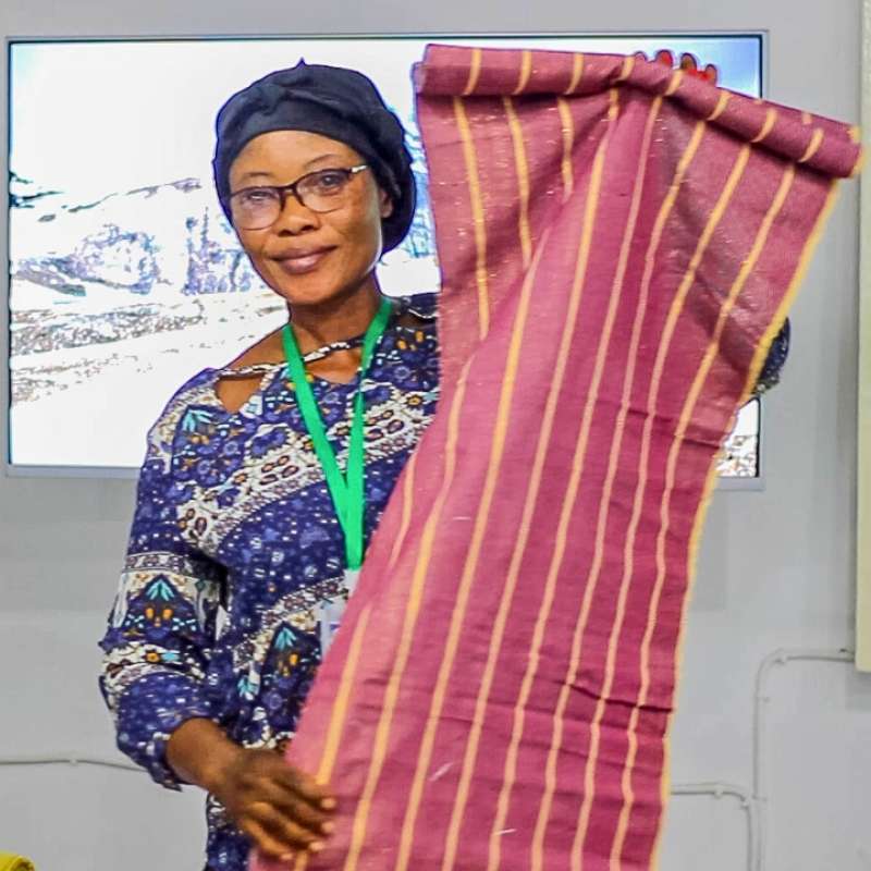 Woman holding Fugu Fabric